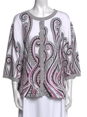 Bob Mackie Wearable Art Button Up Cardigan Sweater Paisley 100% Cotton Sz XL NEW